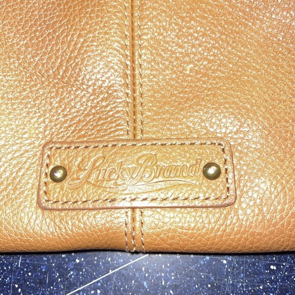 Lucky Brand Leather Crossbody Shoulder Bag Fringe Tan Boho Hippie Western - Picture 5 of 12